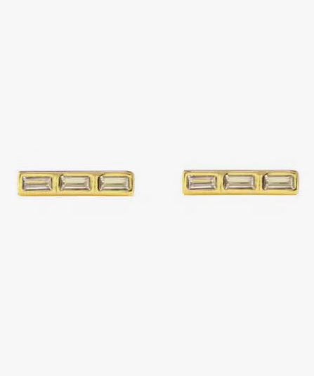 Kris Nations Triple Baguette Bar Earrings - Gold For Cheap