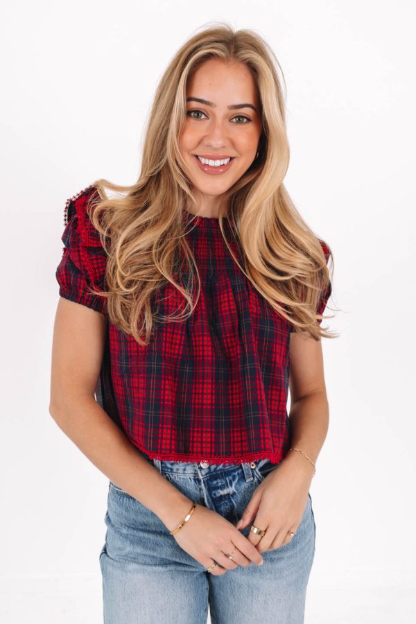 Mistletoe Magic Top - Red Plaid Hot on Sale