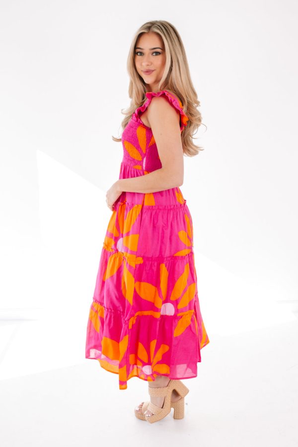 The Maui Ruffle Strap Midi Dress - Pink For Discount