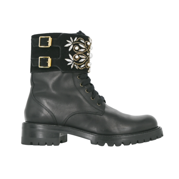 Jewel Combat Leather Booties Cheap