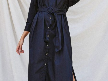 Belted Shirt Dress - Dark Navy For Discount