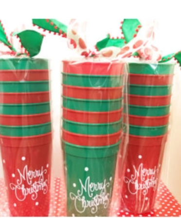 Merry Christmas Stadium Cups, Set of 8 - Red and Green - FINAL SALE For Discount