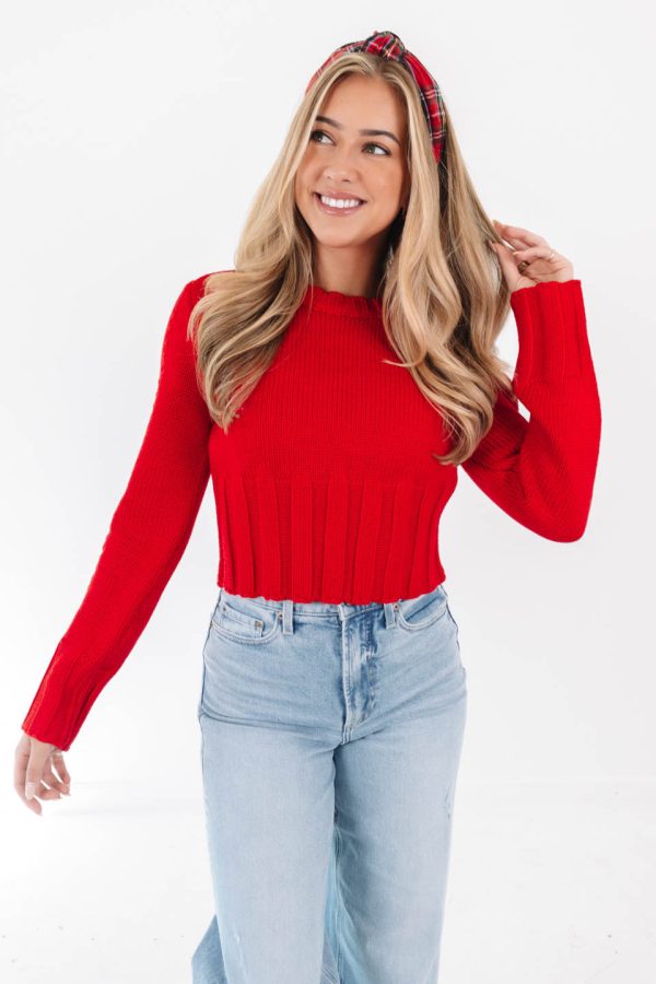 Peace And Joy Cropped Sweater - Red on Sale