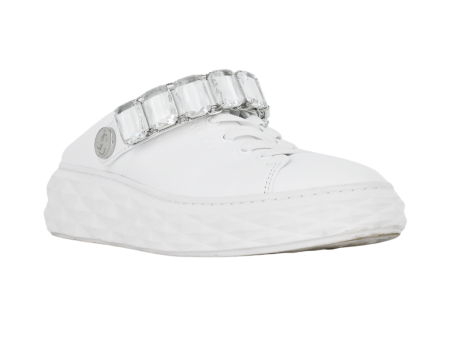 Diamond Crystal White Leather Slipper Trainers Sale