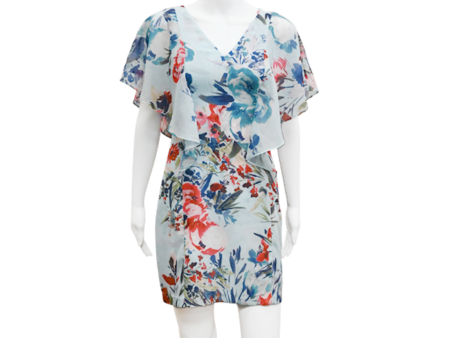 Blue Multi-Color Floral Mini Dress For Cheap