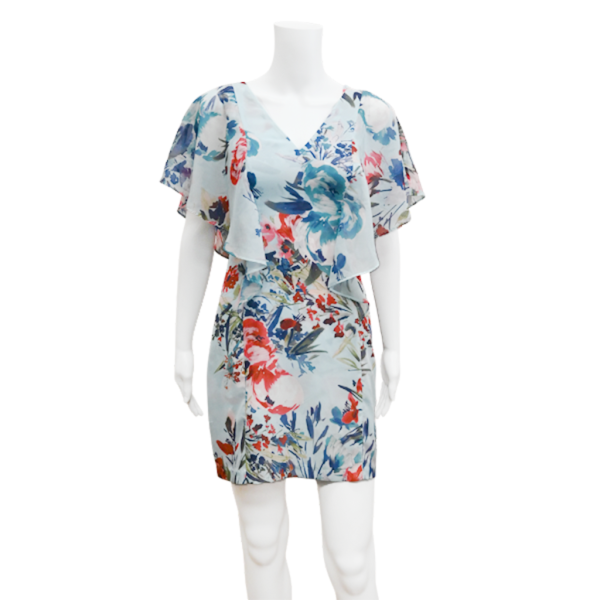 Blue Multi-Color Floral Mini Dress For Cheap