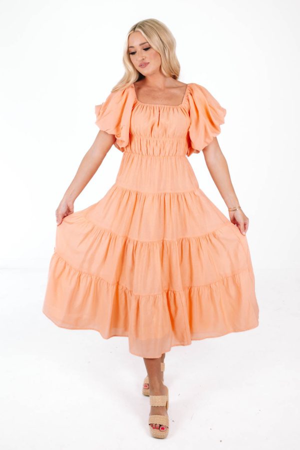 Peachy Keen Midi Dress - Peach Online Sale