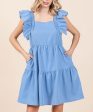 Square Neck Mini Dress with Ruffle Sleeves - Chambray- FINAL SALE For Discount