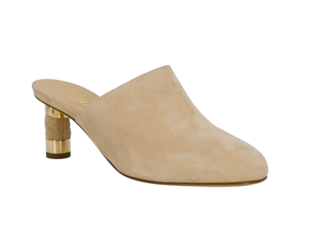 Beige Suede Heeled Mules on Sale