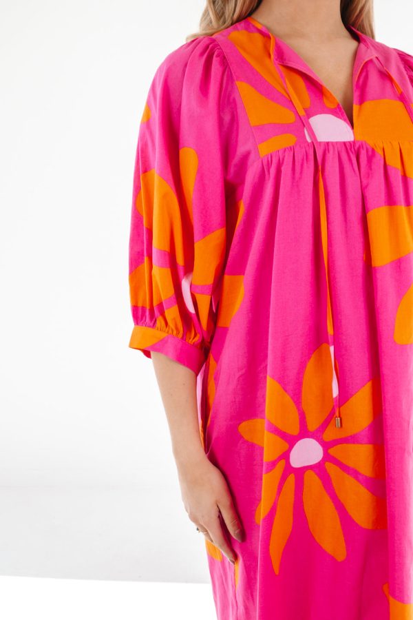 The Maui Puff Sleeve Midi Dress - Pink Sale