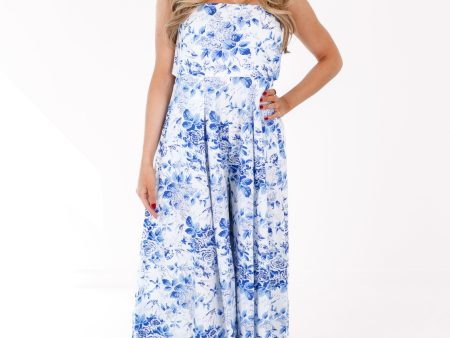 Meet Me In Malta Jumpsuit - White Blue Supply