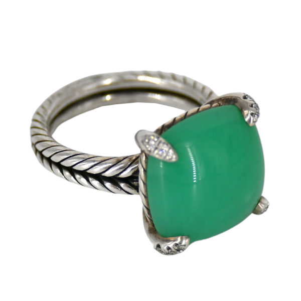 Chatelaine Green Chrysoprase & Diamond Ring For Discount