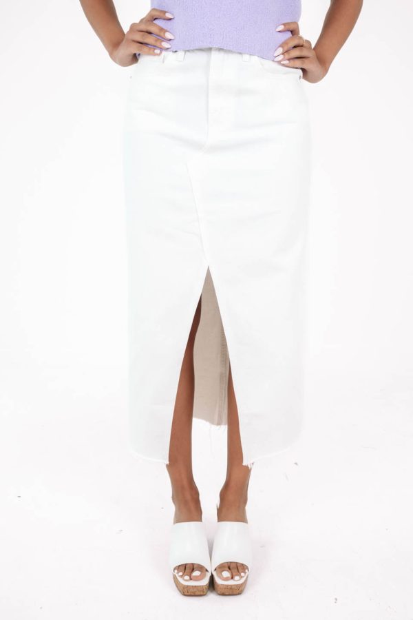 Back On Track Denim Midi Skirt - White For Cheap