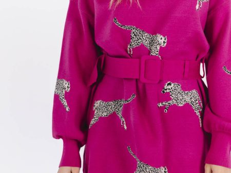 Leopard Love Sweater Dress - Hot Pink For Sale