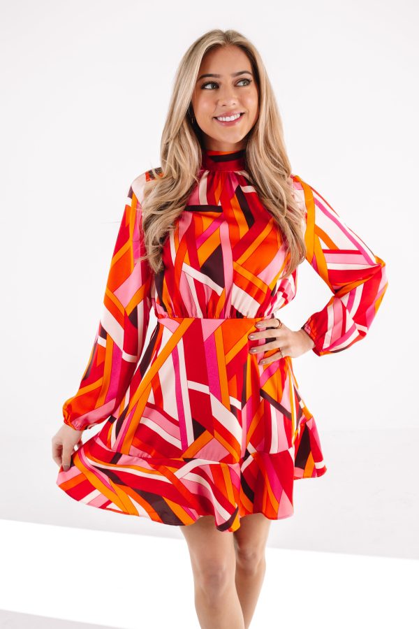 Get Your Groove On Dress - Red Multi Online Sale