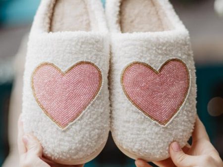 Beaded Pink & Gold Heart Slippers Online Sale