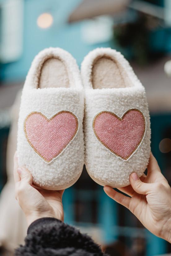 Beaded Pink & Gold Heart Slippers Online Sale