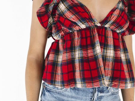 Be Merry Top - Red Plaid For Cheap