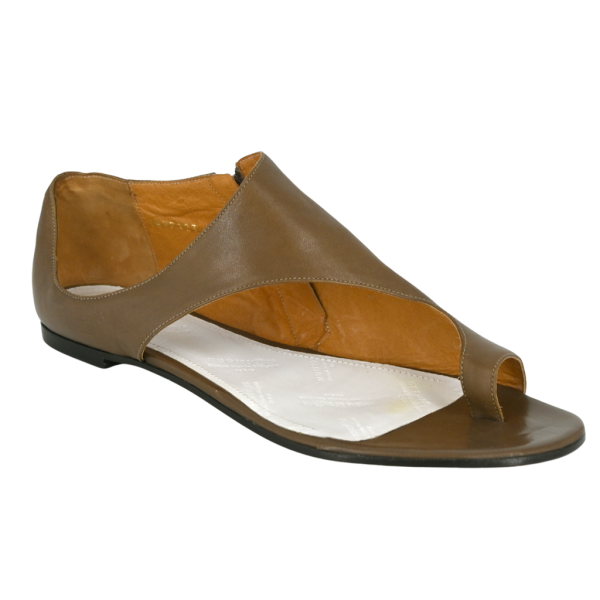 Brown Leather Flat Sandals For Cheap