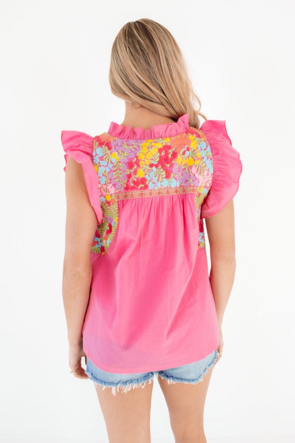 The Nellie Ruffle Neck Top - Pink Cheap