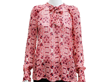 Geometric Print Sheer Blouse Hot on Sale