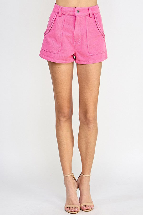 Braided Pocket Denim Shorts For Cheap