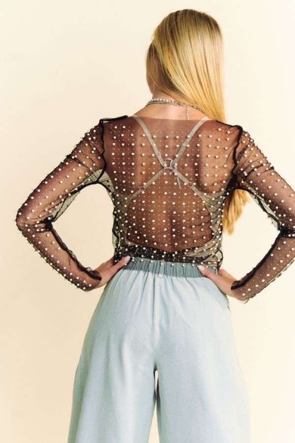 Beads & Pearls Mesh Top For Sale