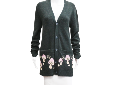 Dark Green Mushroom Cardigan For Sale