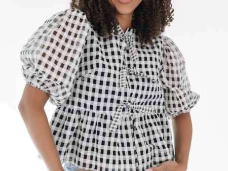 Gingham Grace Top - Black White Online Sale