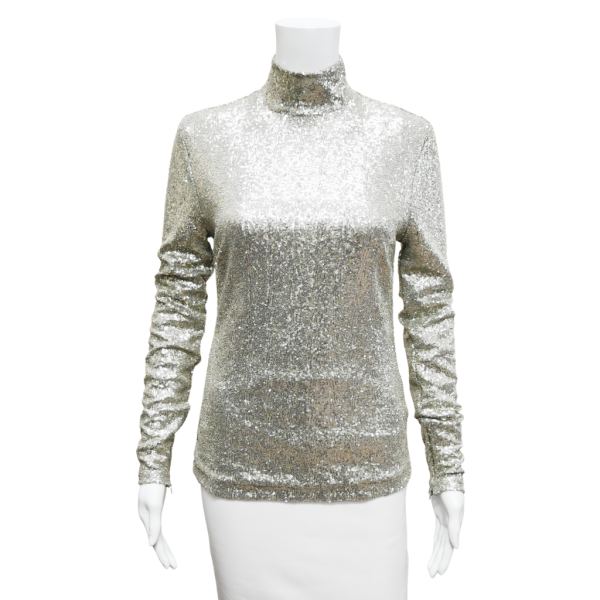 Silver Sequin Turtleneck Top Online Hot Sale