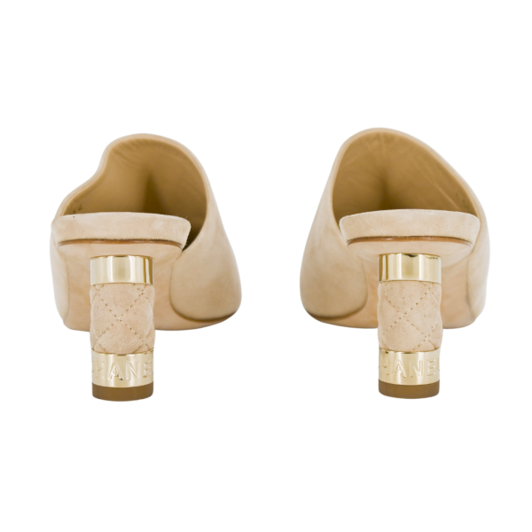 Beige Suede Heeled Mules on Sale