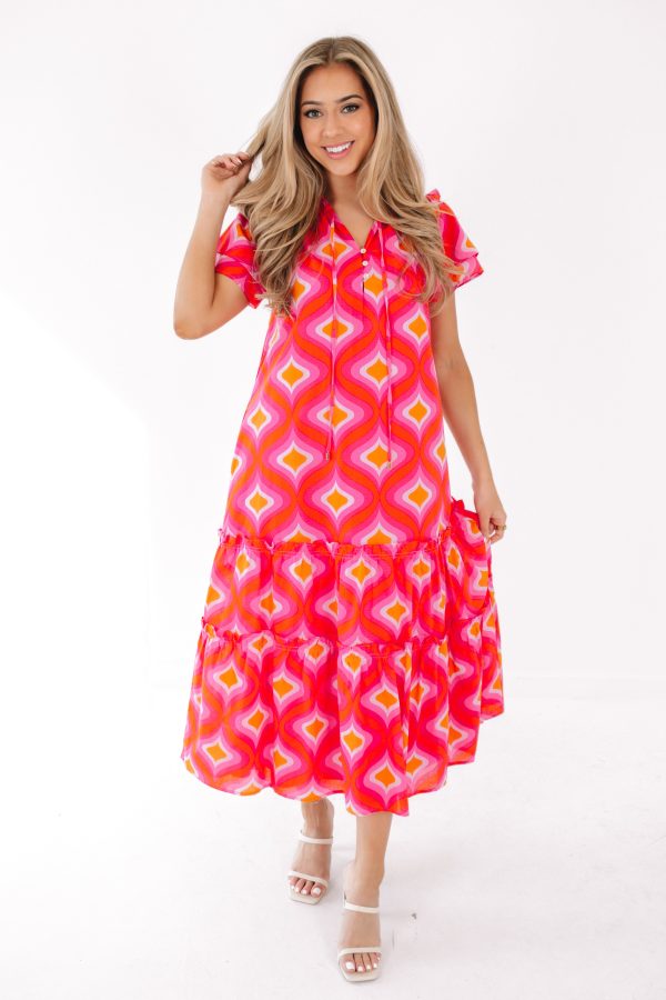 The Quinn Ruffle Sleeve Midi Dress - Pink Online