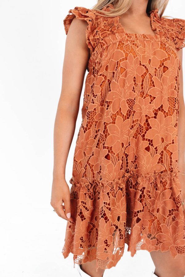 The Pia Ruffle Strap Dress - Burnt Orange Sale