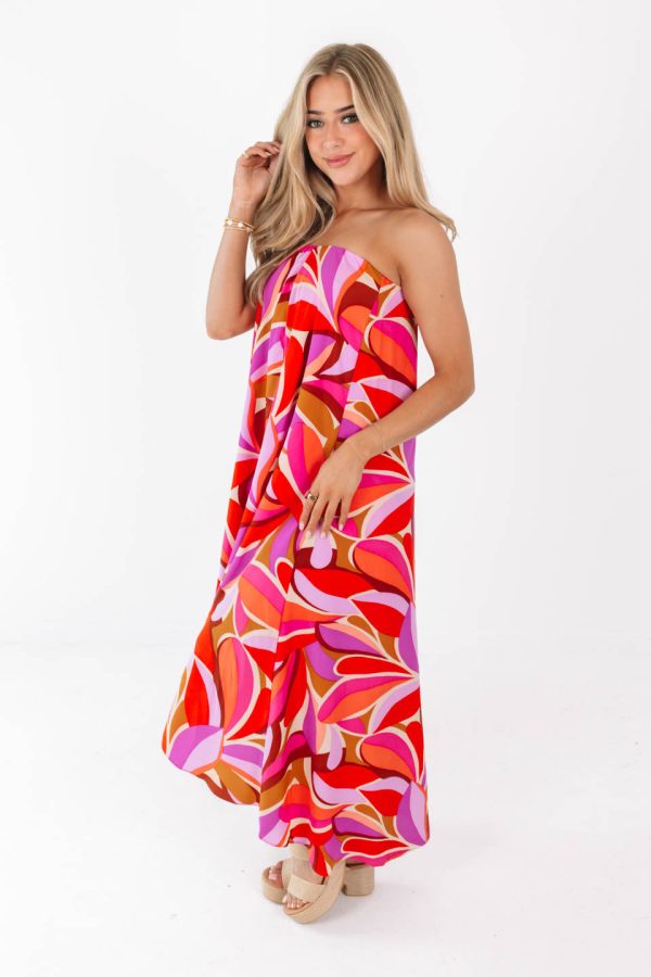 Just Groovy Midi Dress - Pink Sale