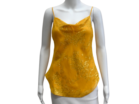 Yellow Spaghetti Strap Metallic Blouse For Sale